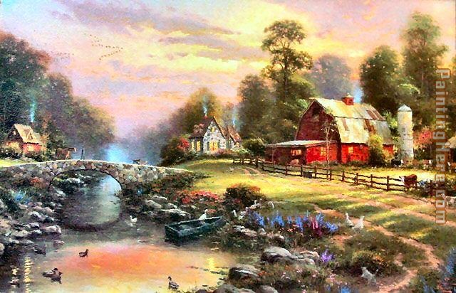 Sunset at Riverbend Farm painting - Thomas Kinkade Sunset at Riverbend Farm art painting